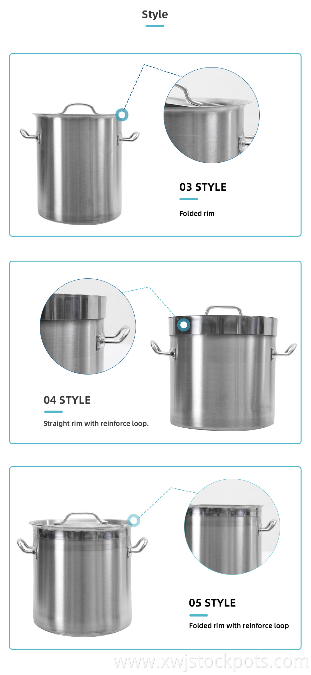 Stainless steel stockpot with handle